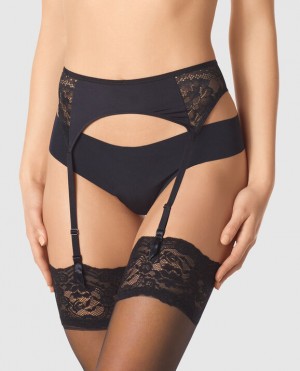 La Senza Garter with Lace Underwear Women Black | mxszi18i