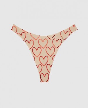 La Senza High Leg Thong Panty Underwear Women Foiled Hearts Rosetan | P7jSrCCM