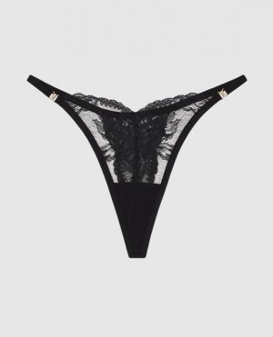 La Senza High Leg Thong Panty Underwear Women Black | r9fAIRDi