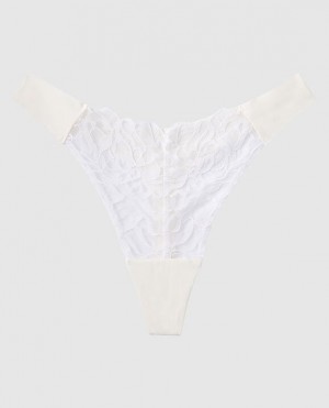 La Senza High Leg Thong Panty Underwear Women Cream | HZ0an723