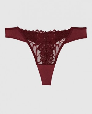 La Senza High Leg Thong Panty Underwear Women Red Burgundy | 8fLDB89b