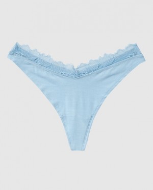 La Senza High Leg Thong Panty Underwear Women Blue | UHfzjBiw