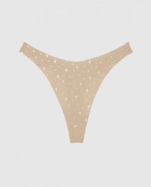 La Senza High Leg Thong Panty Underwear Women Stardust Sparkle Rosetan | hBoYFlBl