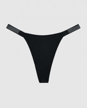 La Senza High Leg Thong Panty Underwear Women Black | rDlq5OhR