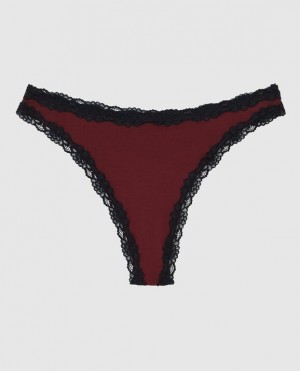 La Senza High Leg Thong Panty Underwear Women Red Burgundy | nNz96gnY