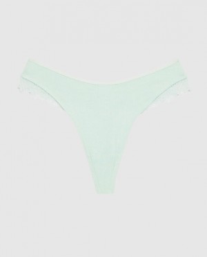 La Senza High Leg Thong Panty Underwear Women White Green | Iq6jjExb