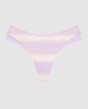 La Senza High Leg Thong Panty Underwear Women Purple Stripes | XxsdvMoY