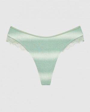 La Senza High Leg Thong Panty Underwear Women Turquoise Stripes | 3e5UznvG