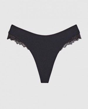 La Senza High Leg Thong Panty Underwear Women Black | XipyOlkV