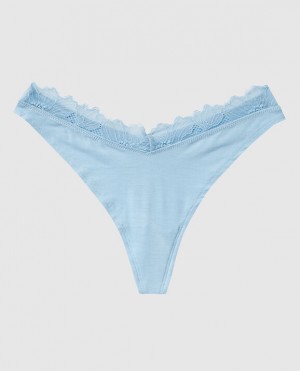 La Senza High Leg Thong Panty Underwear Women Blue | uMMMiTMz