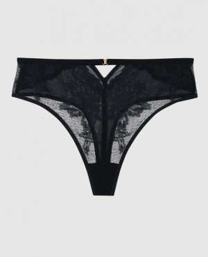 La Senza High Waist Thong Panty Underwear Women Black | BhWh63Rm