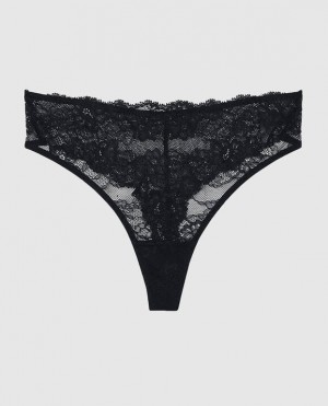 La Senza High Waist Thong Panty Underwear Women Black | cNqVOE33