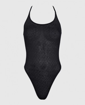 La Senza Logo Mesh Bodysuit Lingerie Women Black | 0pWzCsRJ