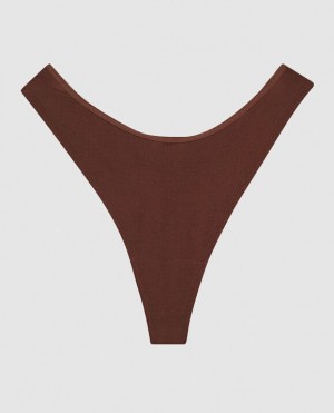 La Senza Ribbed High Leg Thong Panty Underwear Women Root Beer | VKh2onhV