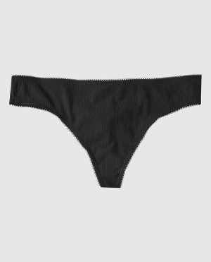 La Senza Ribbed Thong Panty Underwear Women Black | gLpeTcrl