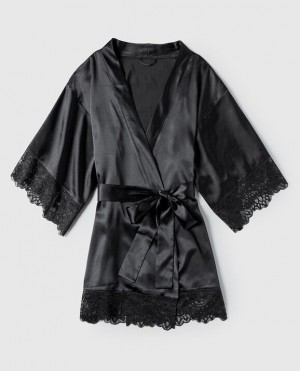 La Senza Satin Kimono Lingerie Women Black | VegSUmr1
