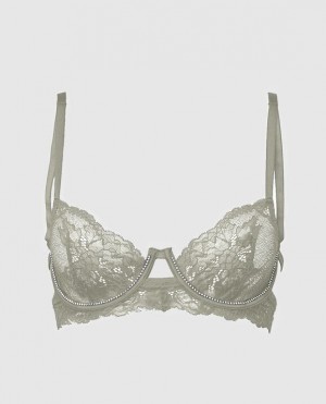 La Senza Unlined Balconette Lace Bra Lingerie Women Silver | wfIqnduU