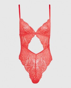 La Senza Unlined Lace Bodysuit Lingerie Women Red | sZXFT7Jt