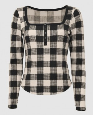 La Senza Waffle Henley Sleepwear Women Festive Check | ySUBBmX0