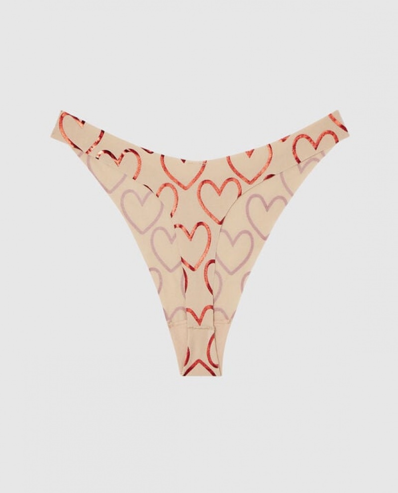 La Senza High Leg Thong Panty Underwear Women Foiled Hearts Rosetan | P7jSrCCM