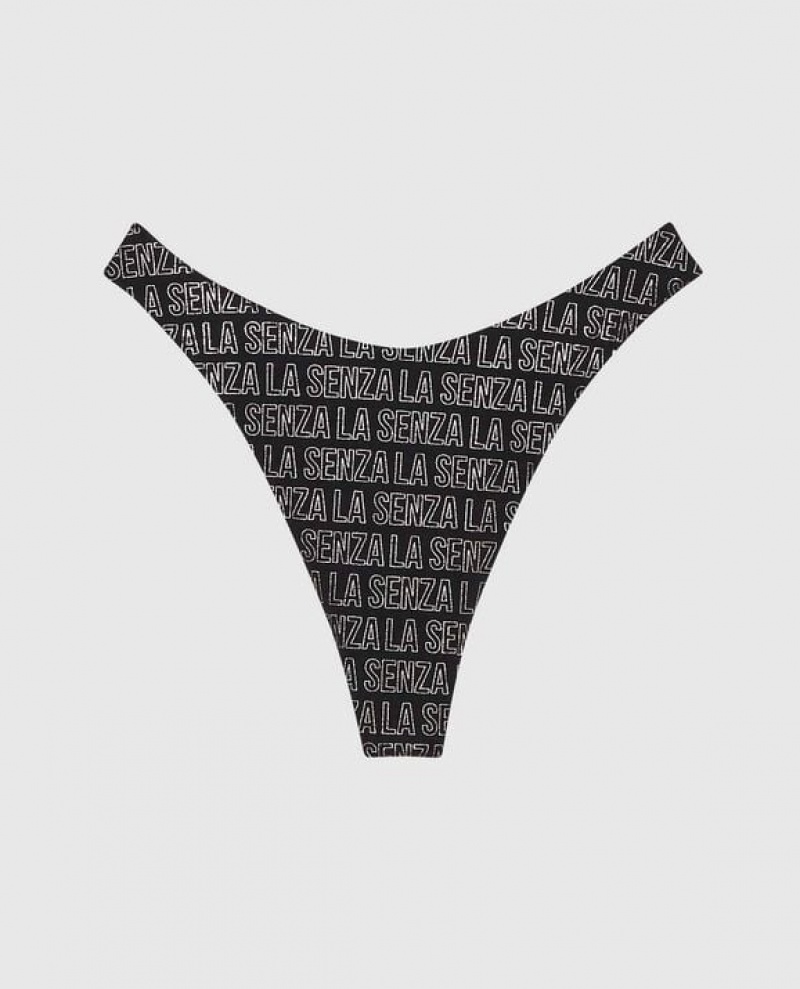 La Senza High Leg Thong Panty Underwear Women Black | NRbizUIl