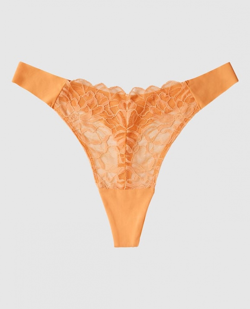 La Senza High Leg Thong Panty Underwear Women Orange Cream | NNBFXgAQ