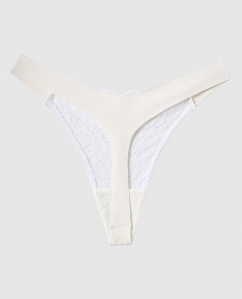 La Senza High Leg Thong Panty Underwear Women Cream | HZ0an723