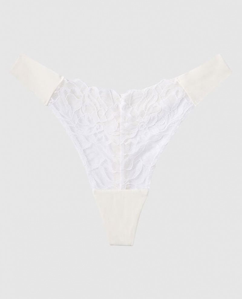 La Senza High Leg Thong Panty Underwear Women Cream | HZ0an723