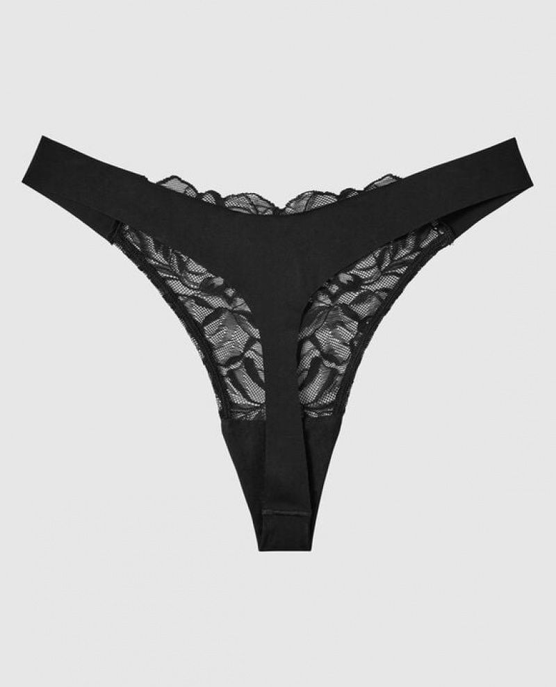 La Senza High Leg Thong Panty Underwear Women Black | ZTWqmiUo