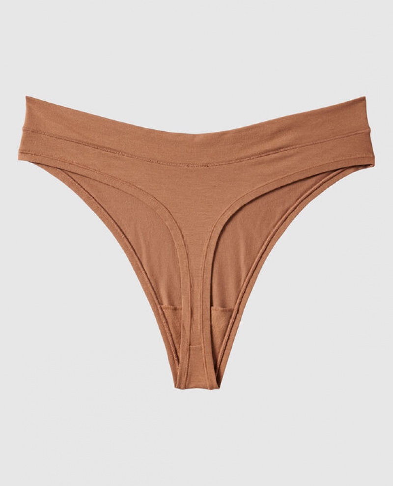 La Senza High Leg Thong Panty Underwear Women Caramel Kiss | zyl7nHt7