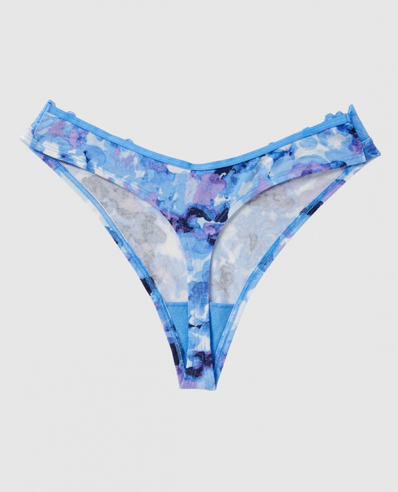 La Senza High Leg Thong Panty Underwear Women Blue | FcbcJYrP