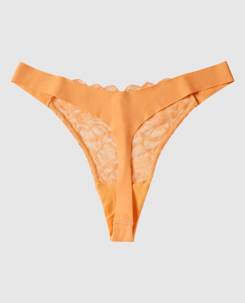 La Senza High Leg Thong Panty Underwear Women Orange Cream | g1V43hkk