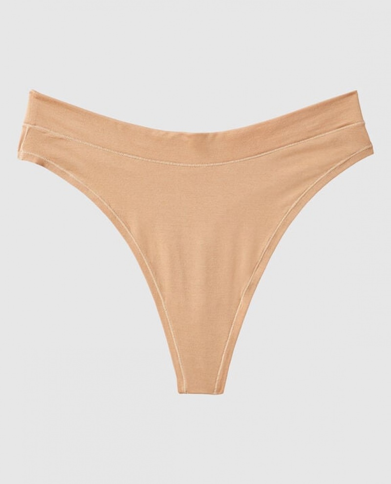 La Senza High Leg Thong Panty Underwear Women Pecan | qwpPUB1G