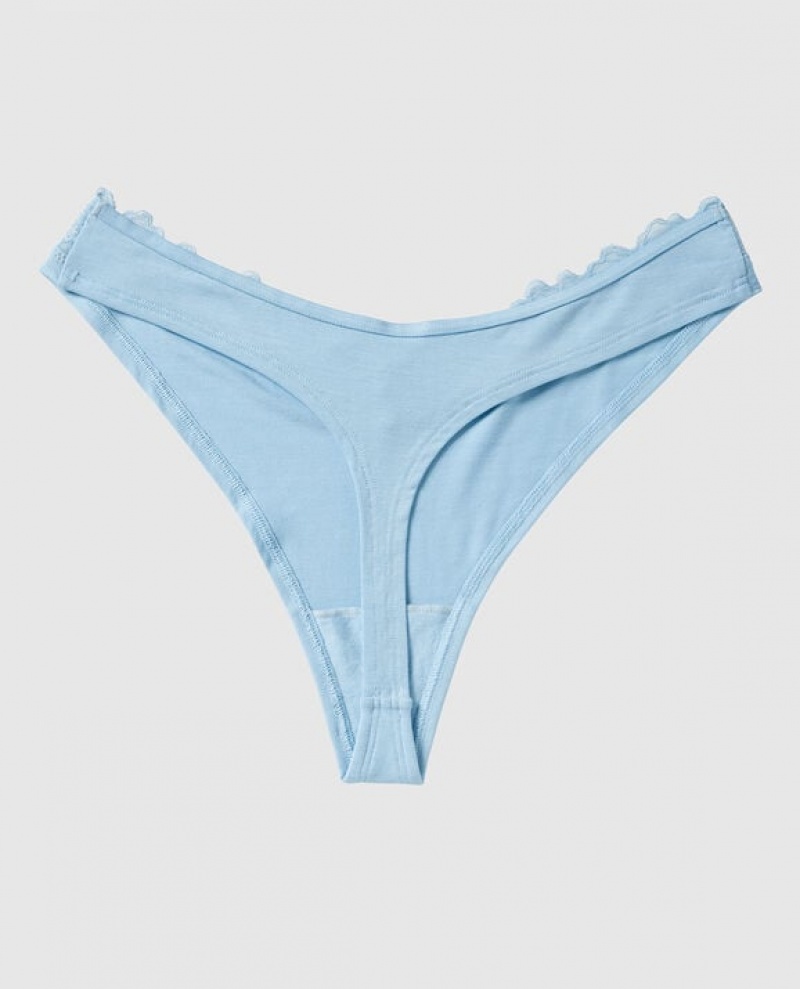 La Senza High Leg Thong Panty Underwear Women Blue | uMMMiTMz