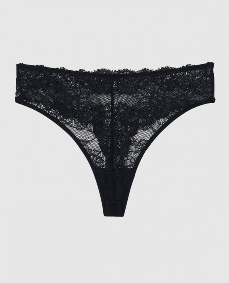 La Senza High Waist Thong Panty Underwear Women Black | cNqVOE33