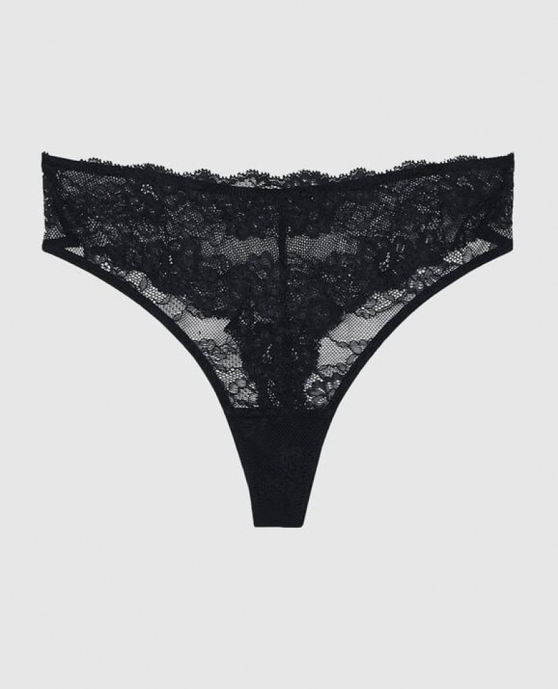 La Senza High Waist Thong Panty Underwear Women Black | cNqVOE33