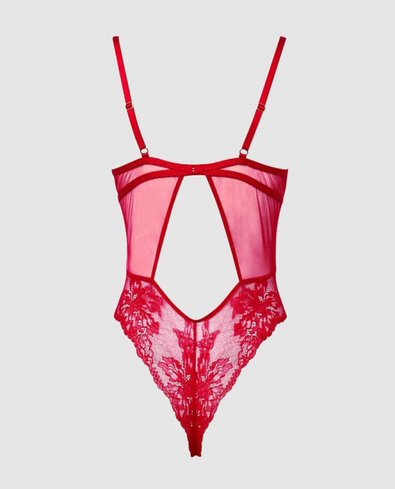 La Senza Lace Bodysuit Lingerie Women Red | 7tQ4gVld