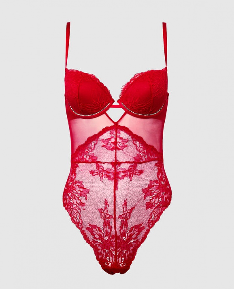 La Senza Lace Bodysuit Lingerie Women Red | 7tQ4gVld