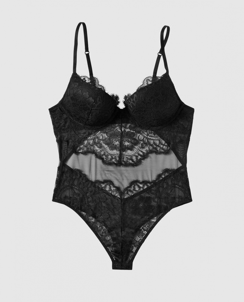 La Senza Push Up Lace Bodysuit Lingerie Women Black | kLBhWqqc