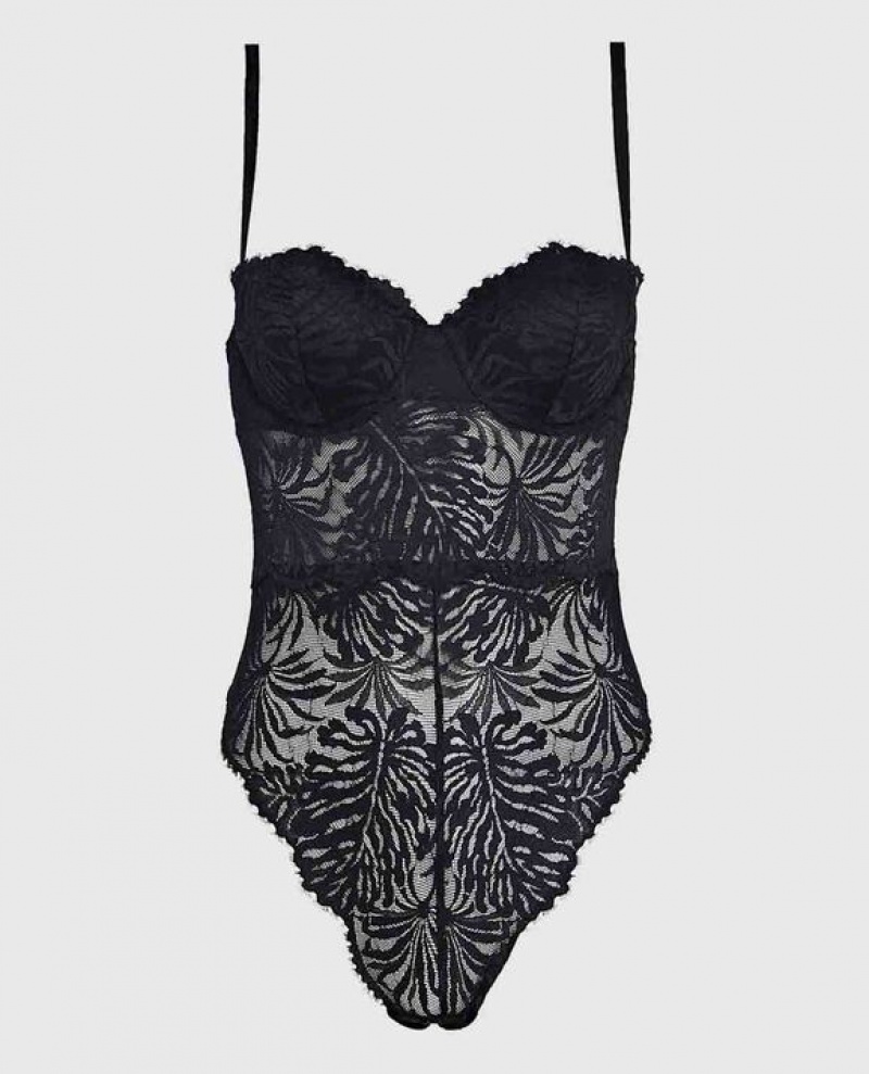 La Senza Strapless Lace Bodysuit Lingerie Women Black | zT6j5vlO