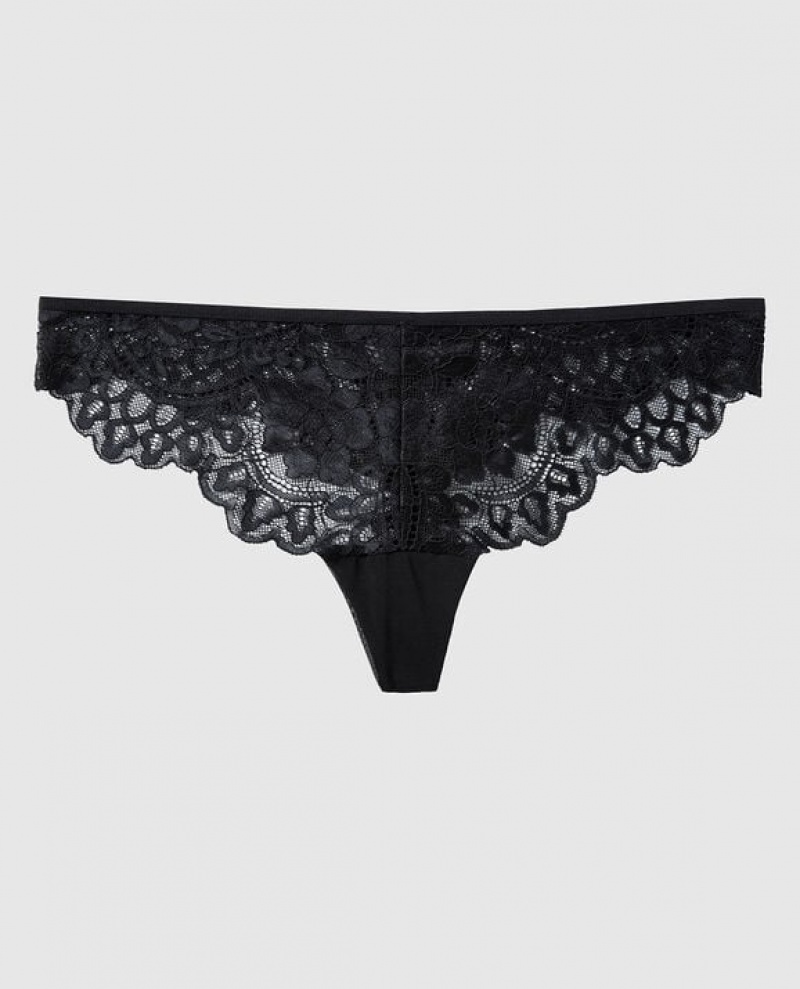 La Senza Thong Panty Underwear Women Black | AqDNLefS