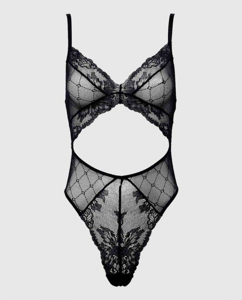 La Senza Unlined Lace Bodysuit Lingerie Women Black | gdAUr40B