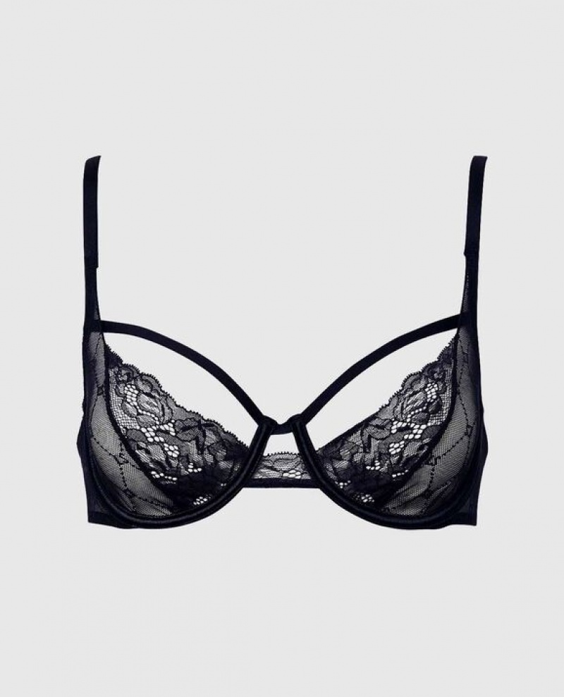 La Senza Unlined Lace Bra Lingerie Women Black | fdssEBnY