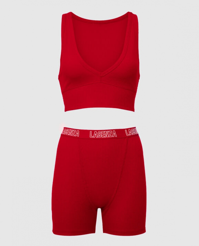 La Senza Waffle Crop Sleepwear Women Red | bIYKn40f